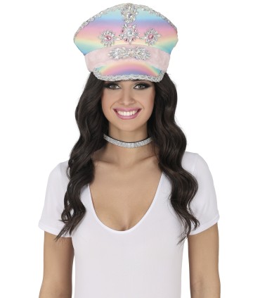 GORRA POLICIA MULTICOLOR CON CINTA ROSA